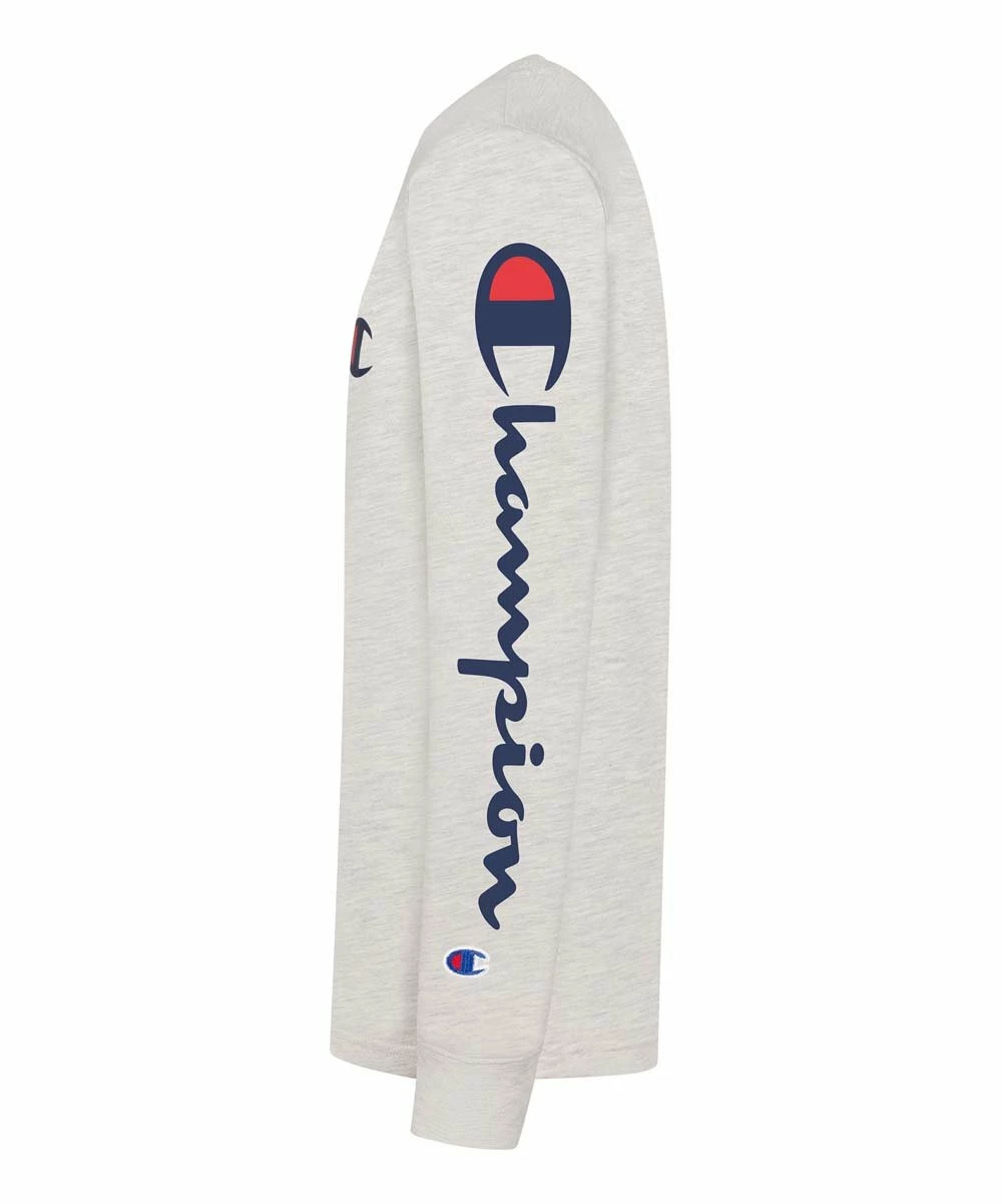 Budget π Champion Oatmeal Heather Logo Patch Long-Sleeve Tee - Boys β 2 Budget π Champion Oatmeal Heather Logo Patch Long-Sleeve Tee - Boys β - Image 2