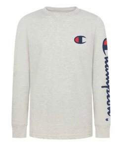Budget π Champion Oatmeal Heather Logo Patch Long-Sleeve Tee - Boys β