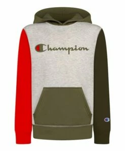 Discount 😀 Champion Cargo Green & Oatmeal Color Block Script Fleece Hoodie - Boys 😉