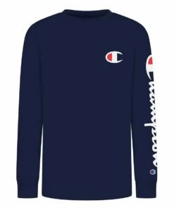 Cheapest ⌛ Champion Navy Logo Patch Long-Sleeve Tee - Boys ✨