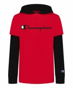 Buy 😉 Champion New Red & Black Logo Hooded Layered Tee - Boys 👍