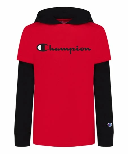 Buy π Champion New Red & Black Logo Hooded Layered Tee - Boys π 1 Buy π Champion New Red & Black Logo Hooded Layered Tee - Boys π