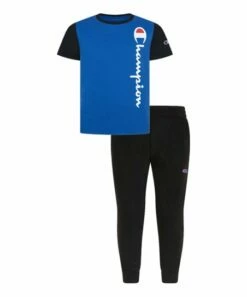 Coupon 🛒 Champion Bozetto Blue Color Block 'Champion' Crewneck Tee & Fleece Joggers - Toddler & Boys 🔔