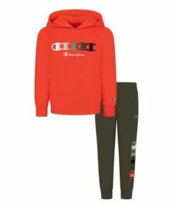 Budget 🎁 Champion Spicy Orange 'Champion' Ring Logo Fleece Hoodie & Olive Joggers - Toddler & Boys 🥰