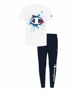 Flash Sale 🔥 Champion White Cutout Splatter Logo Tee & Navy Joggers - Toddler & Boys ⌛