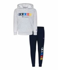 Best Sale 🛒 Champion Oxford Heather C Rings Fleece Hoodie & Navy Joggers - Toddler & Boys 🤩