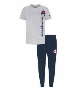 Flash Sale 😉 Champion Oxford Heather Script Logo Tee & Navy Joggers - Toddler & Boys 🧨