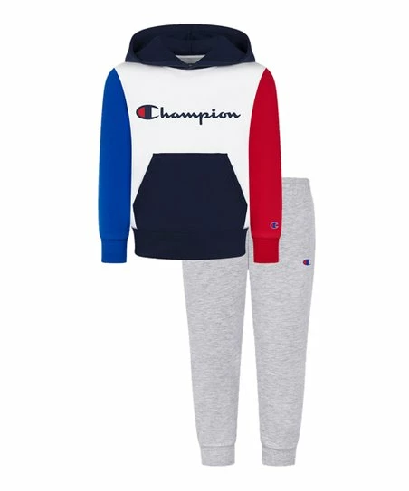 Discount π Champion White & Bozetto Blue Color Block Hoodie & Navy Joggers - Toddler & Boys β¨ 1 Discount π Champion White & Bozetto Blue Color Block Hoodie & Navy Joggers - Toddler & Boys β¨