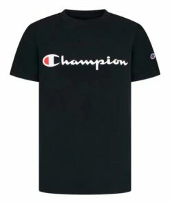Promo 🤩 Champion Black Screen-Print Script Crewneck Tee - Boys 🥰