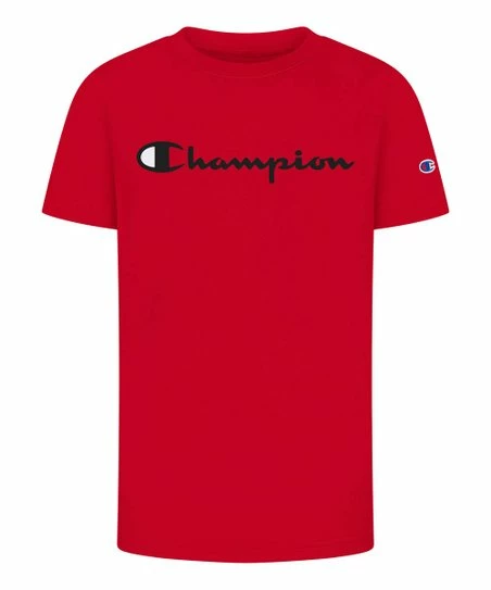 Budget π Champion New Ripe Red Screen-Print Script Crewneck Tee - Boys π 1 Budget π Champion New Ripe Red Screen-Print Script Crewneck Tee - Boys π