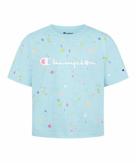 Flash Sale π Champion Blue Mist & White Paint Splatter Logo Boxy Tee - π§ Girls π 1 Flash Sale π Champion Blue Mist & White Paint Splatter Logo Boxy Tee - π§ Girls π