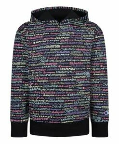 Hot Sale ⭐ Champion Black Multicolor 'Champion' Doodle Fleece Hoodie - 👧 Girls 😉