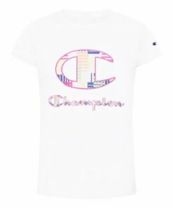 Best deal 😀 Champion White Multi-Stripe 'Champion' Crewneck Tee - 👧 Girls 🎁