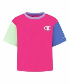 Promo ✨ Champion Wow Pink & Mint Color Block Boxy Crop Tee - 👧 Girls 👍
