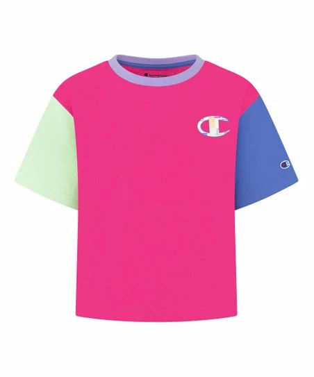 Promo β¨ Champion Wow Pink & Mint Color Block Boxy Crop Tee - π§ Girls π 1 Promo β¨ Champion Wow Pink & Mint Color Block Boxy Crop Tee - π§ Girls π