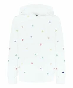 Deals 🎁 Champion White Multicolor Tossed C Logo AOP Fleece Hoodie - 👧 Girls ❤️