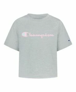 New 🌟 Champion Oxford Heather Original Script Boxy Crop Tee - 👧 Girls 😉