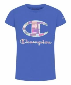 Wholesale 😉 Champion Warm Blueberry Multi-Stripe 'Champion' Crewneck Tee - 👧 Girls 💯