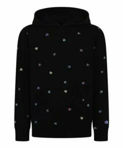 Wholesale 👍 Champion Black Multicolor Tossed C Logo AOP Fleece Hoodie - 👧 Girls ⌛