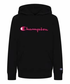Discount 🥰 Champion Black 'Champion' Script Fleece Hoodie - 👧 Girls 🌟