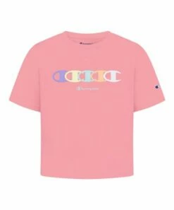 Wholesale ✔️ Champion Guava Pink Repeat Boxy Crop Tee - 👧 Girls 🥰