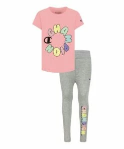 Top 10 🤩 Champion Guava Pink Big Bubble Crewneck Tee & Oxford Heather Leggings - Toddler & 👧 Girls 😉