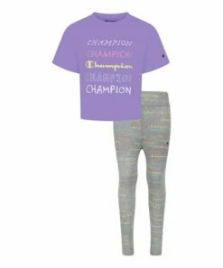 Cheap 👏 Champion Enchanted Lilac Logo Tee & Oxford Heather Logo Leggings - Toddler & 👧 Girls ✨