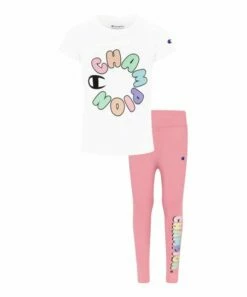Coupon 😍 Champion White Big Bubble Crewneck Tee & Guava Pink Leggings - Toddler & 👧 Girls 🔥