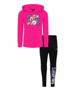 Best reviews of 🥰 Champion Wow Pink 'Champion' Block Text Hoodie & Black Leggings - Toddler & 👧 Girls 🥰