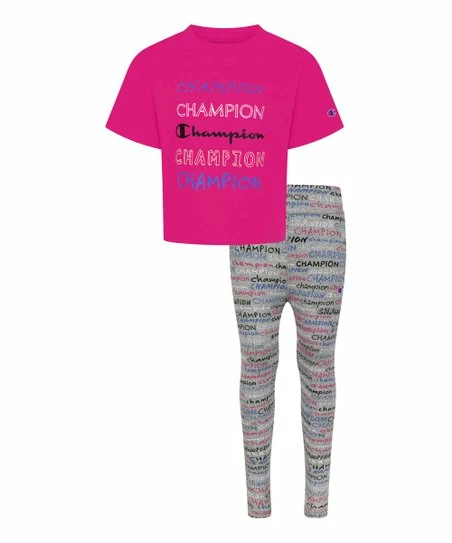 New π Champion Wow Pink Boxy Crop Tee & Oxford Heather Leggings - Toddler & π§ Girls β€οΈ 1 New π Champion Wow Pink Boxy Crop Tee & Oxford Heather Leggings - Toddler & π§ Girls β€οΈ
