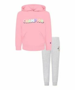 Flash Sale 🛒 Champion Guava Pink Big Bubble Hoodie & Oxford Heather Joggers - Toddler & 👧 Girls 🥰