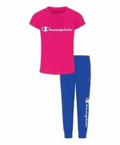 Deals 🌟 Champion Wow Pink 'Champion' Script Tee & Blueberry Joggers - 👧 Girls 🛒