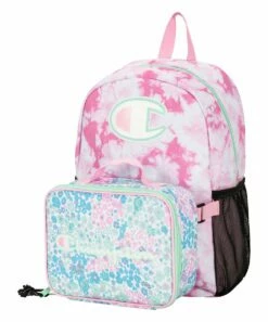 New 💯 Champion Blue & Pink Tie-Dye Floral Logo 🎒 Backpack & Lunch Bag ✨