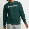 Flash Sale ✔️ Champion Forest Peak Green Solar Wash Logo Varsity Crewneck Sweatshirt - Men ⭐