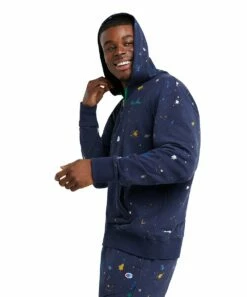 Discount 🎁 Champion Athletic Navy Paint Splatter Global Explorer French Terry Hoodie - Men 😍 -Champion Sales zu108150276 alt 2 tm1666980775