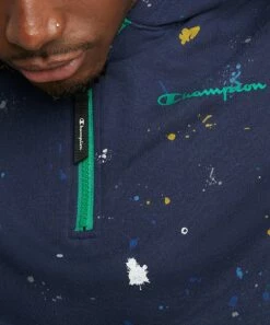 Discount 🎁 Champion Athletic Navy Paint Splatter Global Explorer French Terry Hoodie - Men 😍 -Champion Sales zu108150276 alt 3 tm1666980775