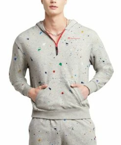 Coupon 🔔 Champion Oxford Gray Paint Splatter Global Explorer French Terry Hoodie - Men 🛒