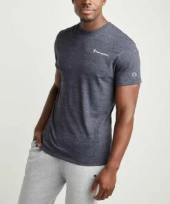 Deals 💯 Champion Navy Heather Chest-Logo Powerblend® Tee - Men 🎉
