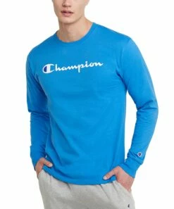 Discount π Champion Blue Jay & White Classic Logo Long-Sleeve Tee - Men π