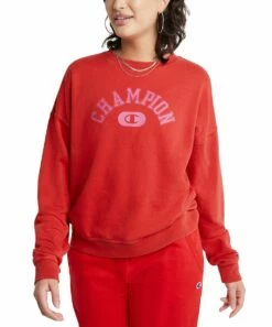 Top 10 🎉 Champion New Ripe Red Solar Wash Powerblend Crewneck Sweatshirt - 👩 Women 👍