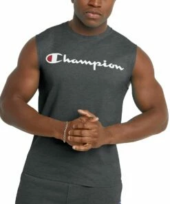 Flash Sale ❤️ Champion Granite Heather Classic Logo Muscle Tank - Men 🧨