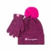 Budget 🛒 Champion Black & Pink Fizzy Pom-Pom Beanie & Gloves 🎁