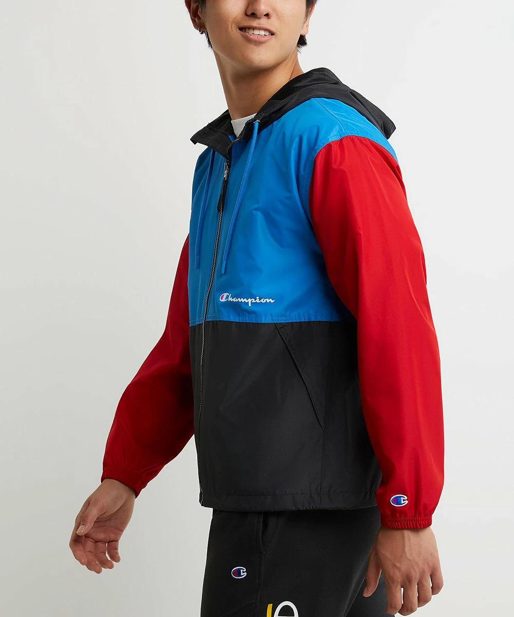Top 10 β€οΈ Champion Blue Jay & Ripe Red Color Block Hooded Windbreaker - Men π 2 Top 10 β€οΈ Champion Blue Jay & Ripe Red Color Block Hooded Windbreaker - Men π - Image 2