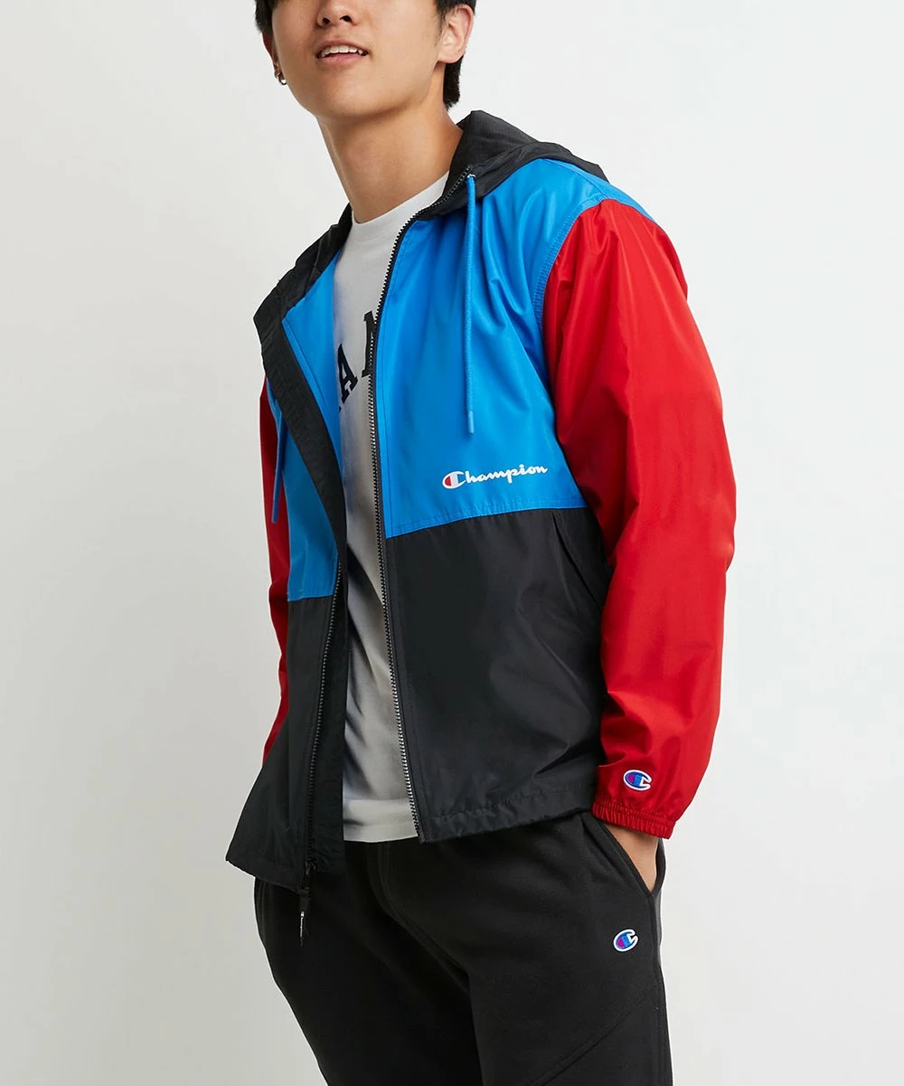 Top 10 β€οΈ Champion Blue Jay & Ripe Red Color Block Hooded Windbreaker - Men π 1 Top 10 β€οΈ Champion Blue Jay & Ripe Red Color Block Hooded Windbreaker - Men π