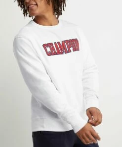 Best reviews of 🛒 Champion White & New Ripe Red Powerblend® Logo Crewneck Sweatshirt - Men 🧨 -Champion Sales zu109513653 alt 2 tm1666980775