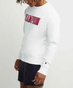 Best reviews of 🛒 Champion White & New Ripe Red Powerblend® Logo Crewneck Sweatshirt - Men 🧨 -Champion Sales zu109513653 alt 3 tm1666980775