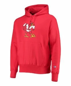 New 🎁 Champion Red Louisville Cardinals Vault Logo Reverse Weave Hoodie - Men 😀