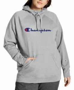 Deals 🛒 Champion Oxford Gray Kangaroo-Pocket Powerblend Raglan Hoodie - Plus 😍