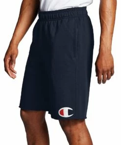 Best Sale 👍 Champion Navy 10'' Logo Drawstring Pocket Powerblend Athletic Shorts - Men 🤩