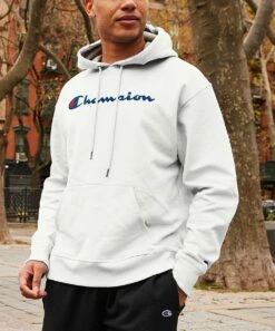 Discount 🌟 Champion White Kangaroo-Pocket Powerblend Hoodie - Men 😉